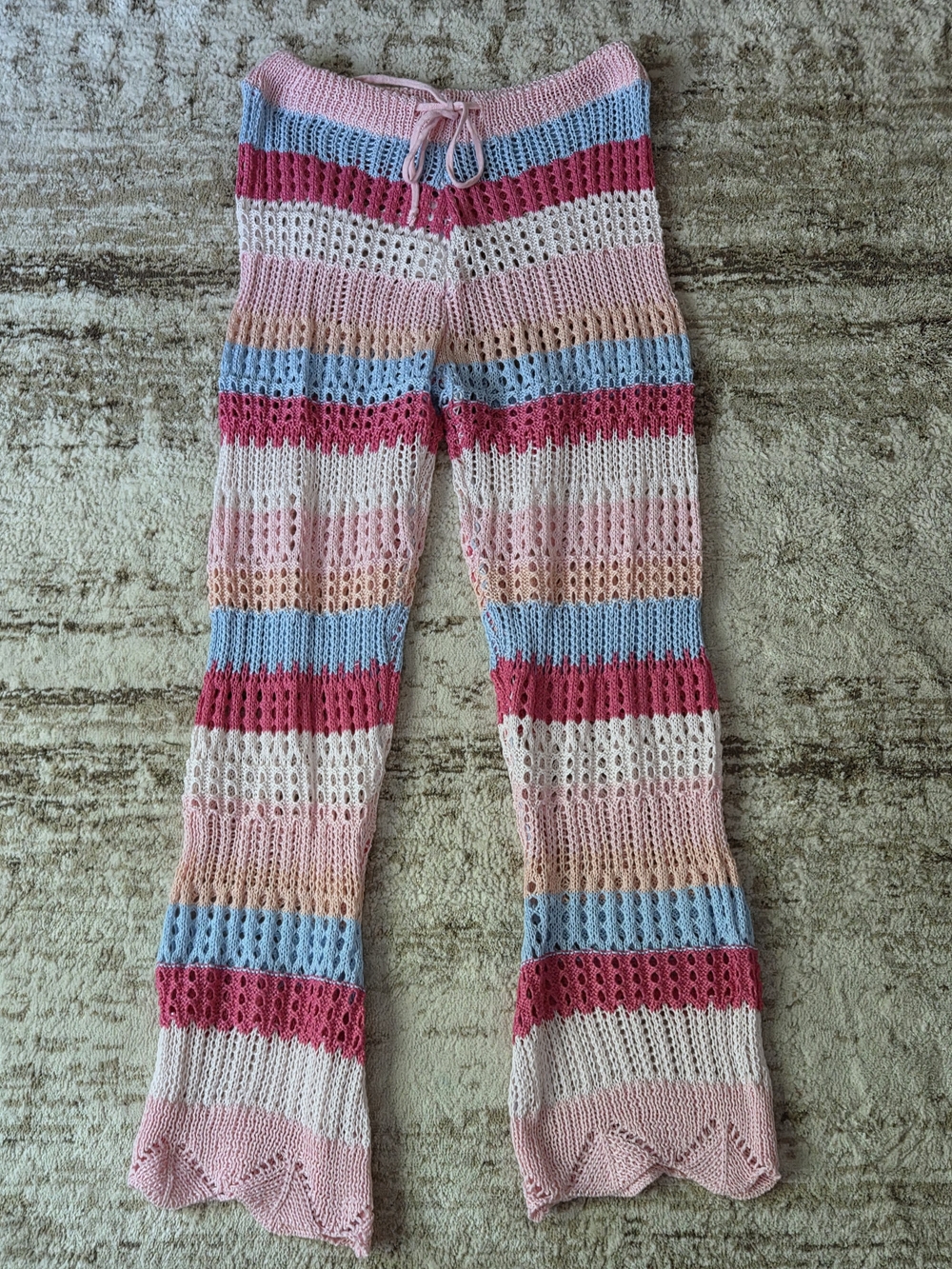 NWT Katydid Pastel Striped Crochet Beach Pants Flare Leg Size Large